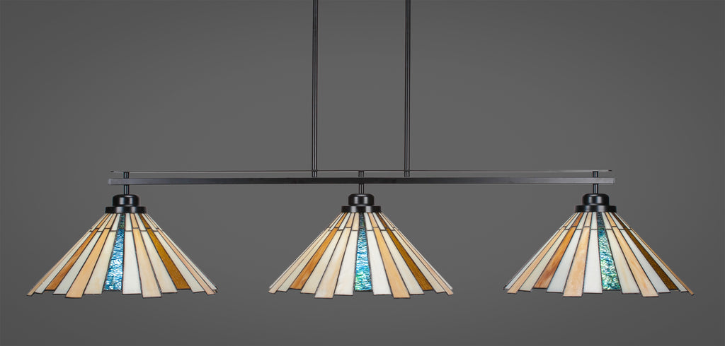 Toltec Odyssey Matte Black 3 Lights "SEQUOIA"  Art Glass 2633-MB-933
